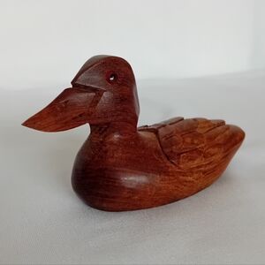 Vintage Handcrafted Wooden Duck Figurine With Glass Eyes